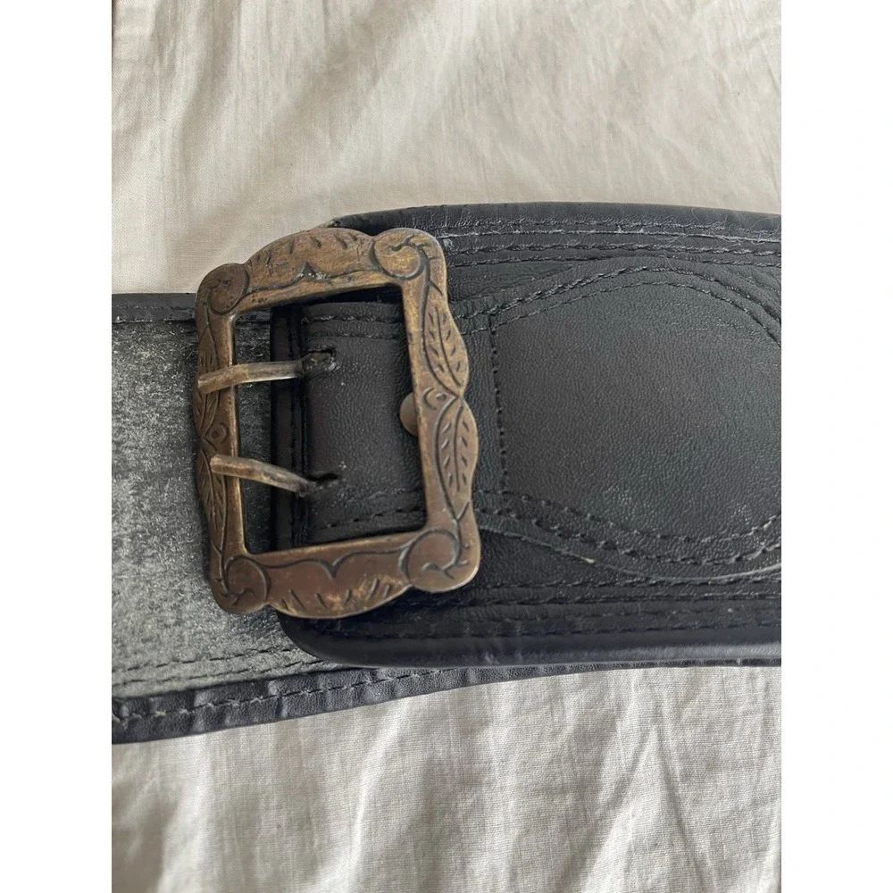 Gozzi Vtg Leather UTILITY Waist BELT Black 100% Leather Brazil 110 Metal Clasps